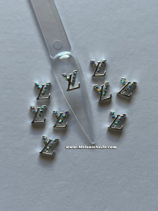 LV Holographic Diamond Silver Nail Charms