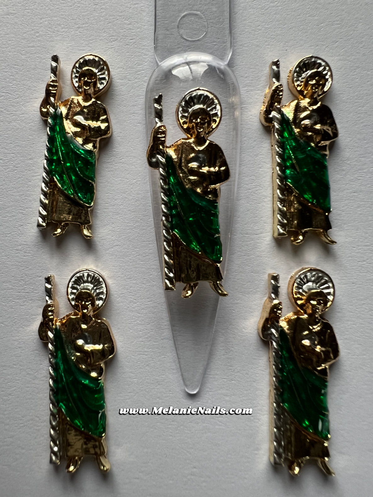 Gold Green San Judas Nail Charms