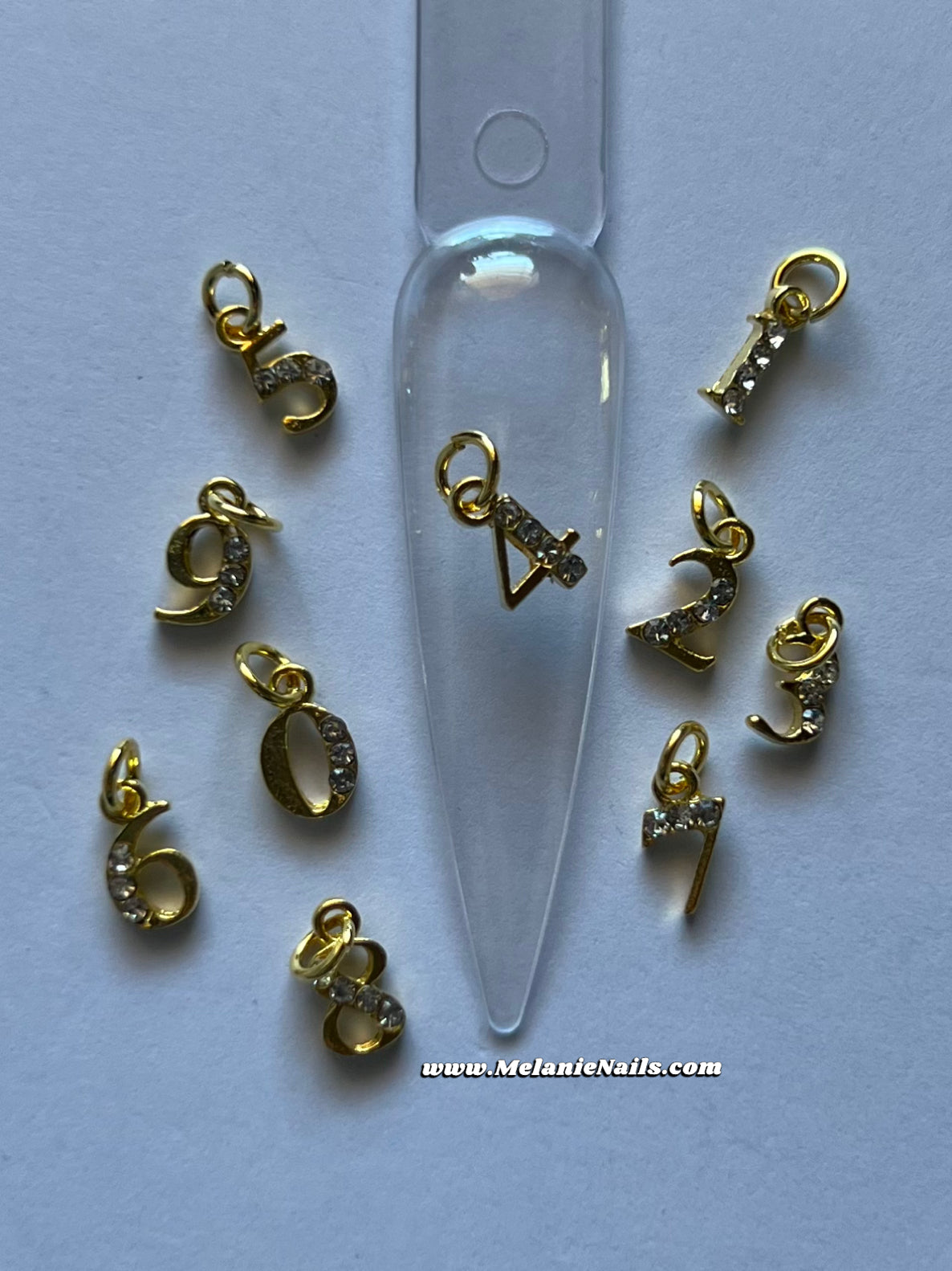 Gold Dangle Number Nail Charms