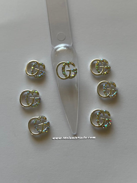 GG Silver Holographic Diamond Nail Charms