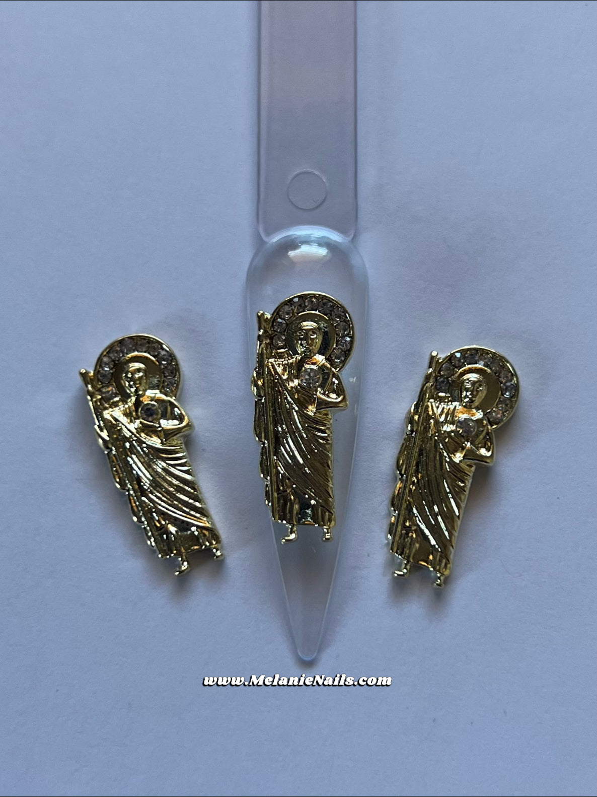 San Judas Gold Diamond Nail Charms