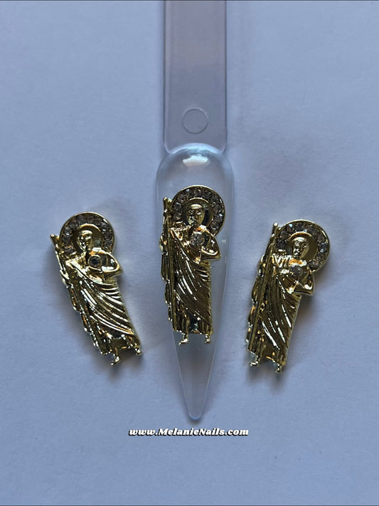 San Judas Gold Diamond Nail Charms