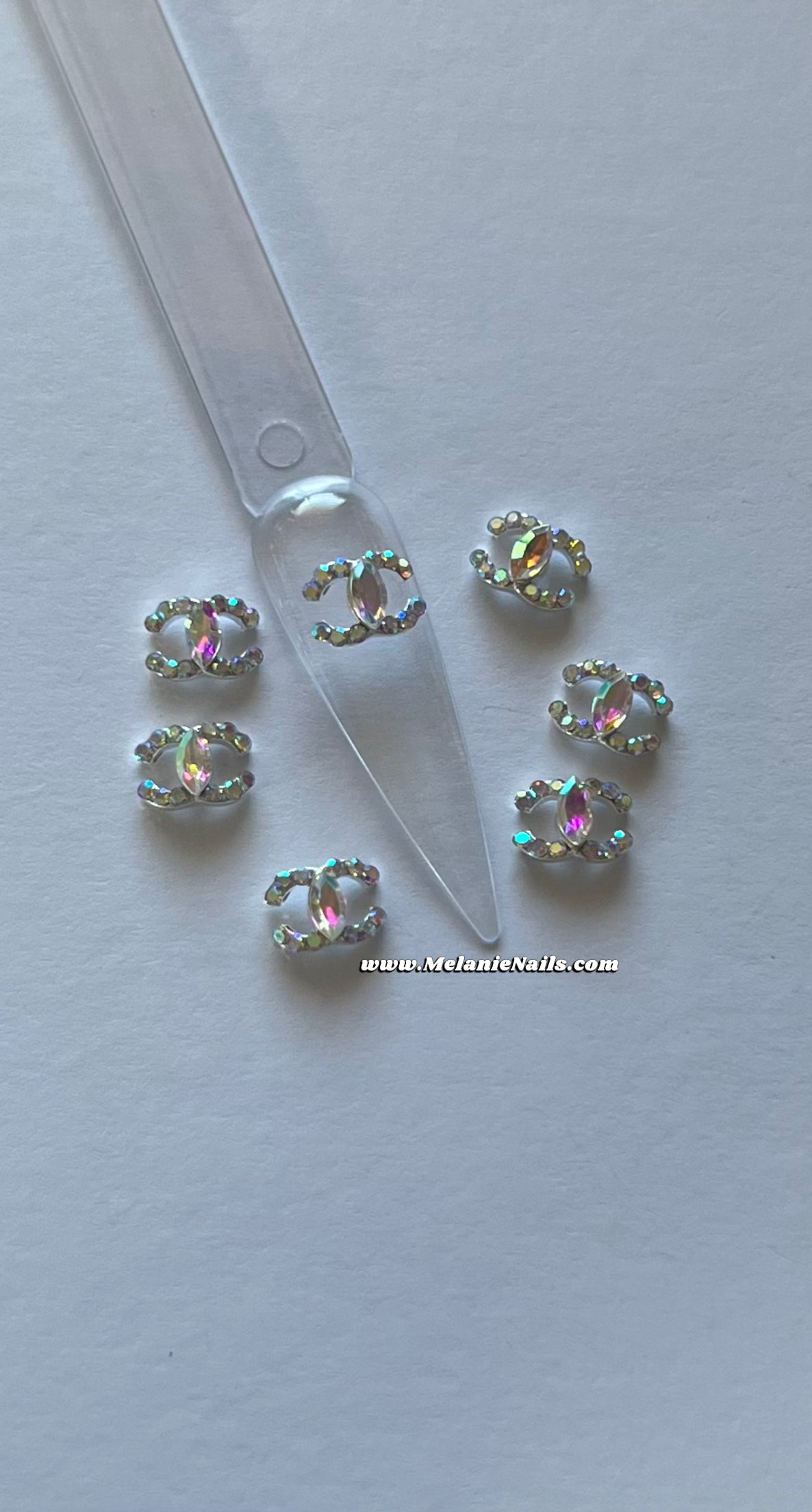 CC Holographic Diamond Silver Nail Charms