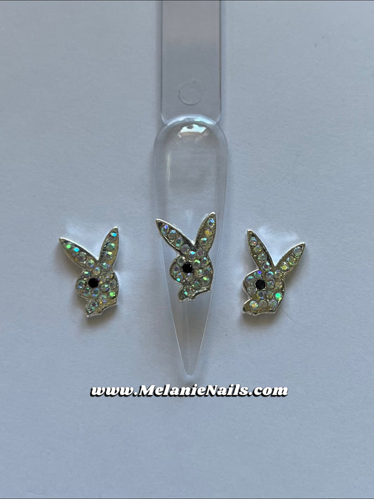 Silver Holographic Diamond Bunny Nail Charms