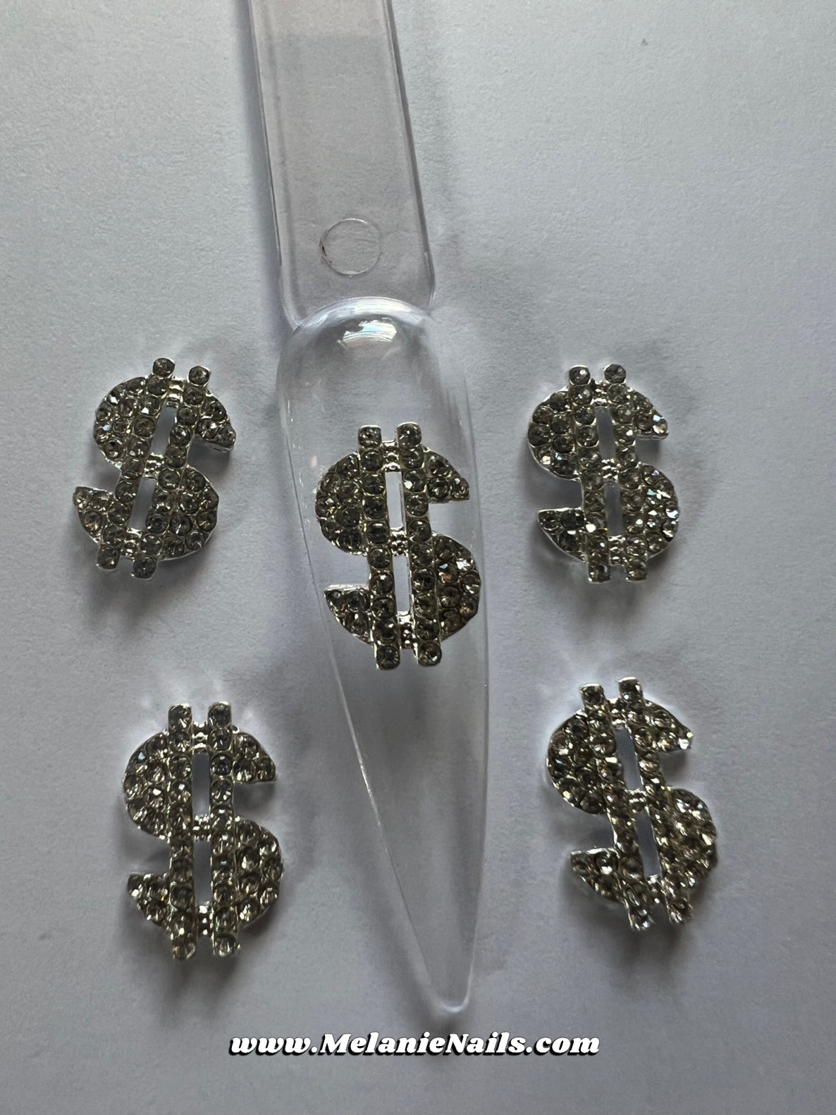 Silver Diamond Dollar Sign Nail Charms