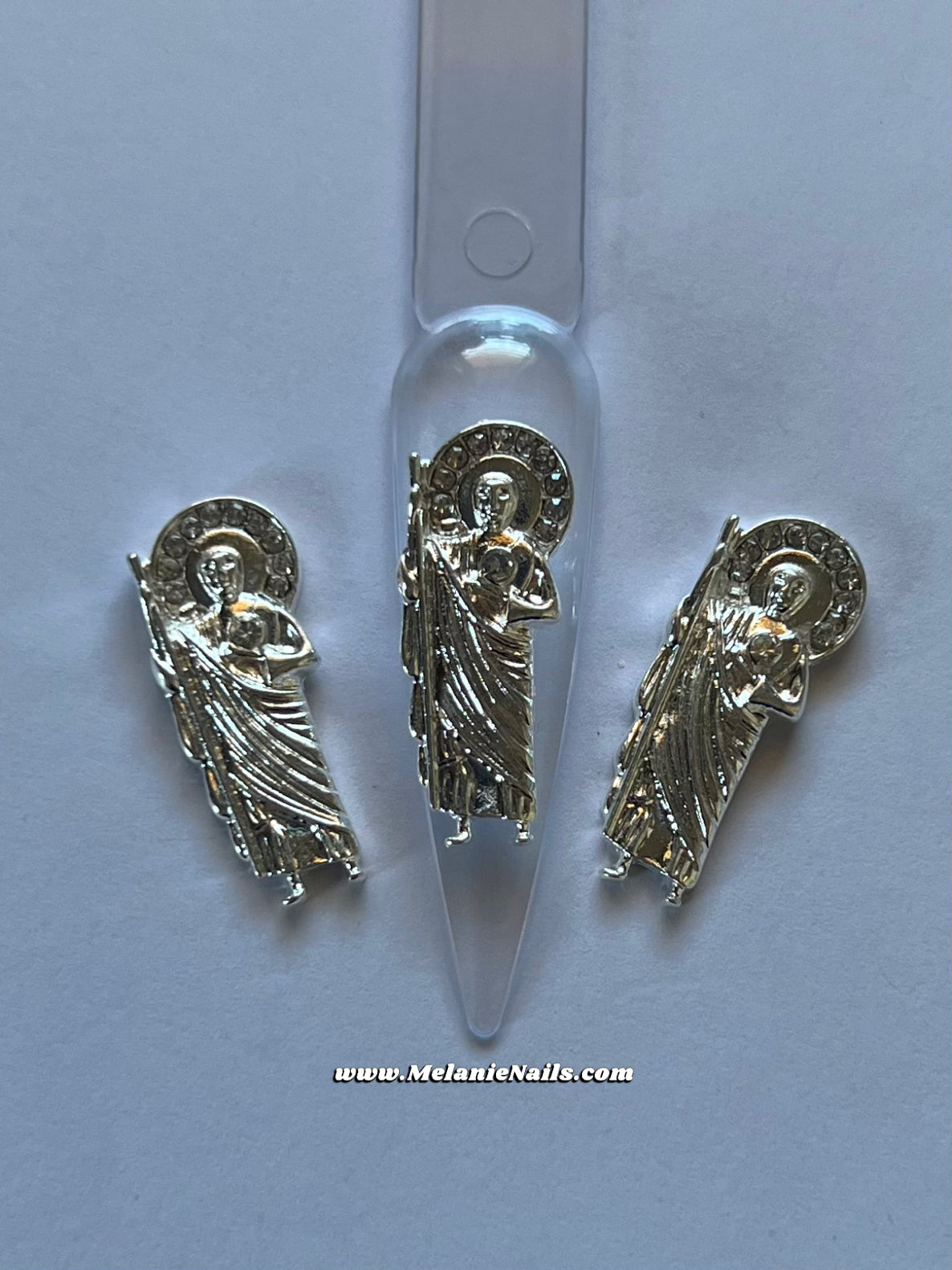 San Judas Silver Diamond Nail Charms