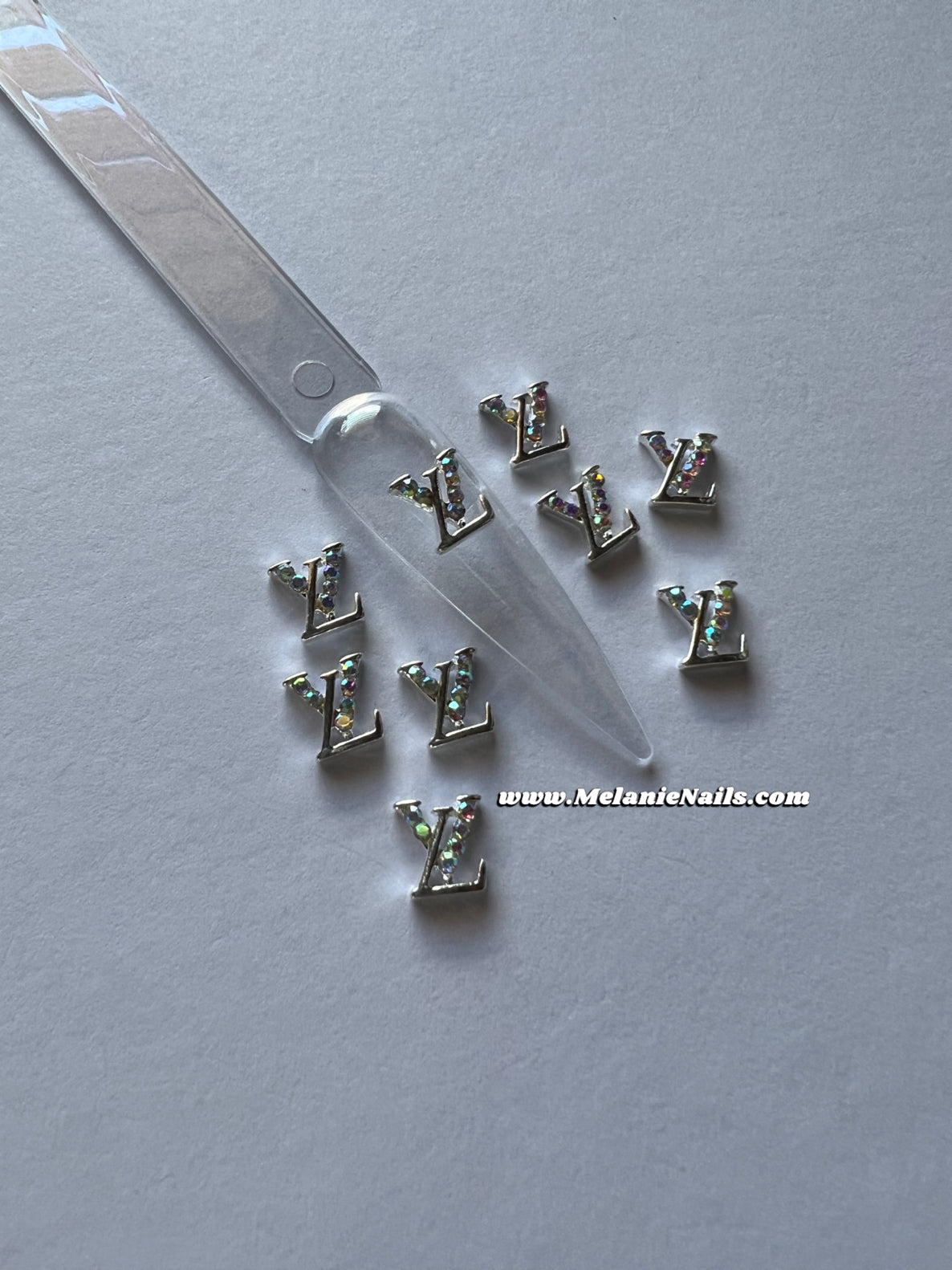 LV Holographic Diamond Silver Nail Charms