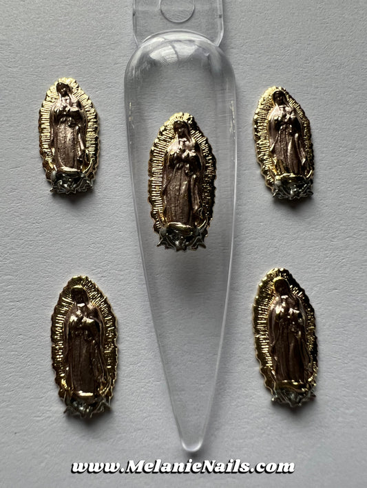 Mini Gold Rose Virgencita Nail Charms