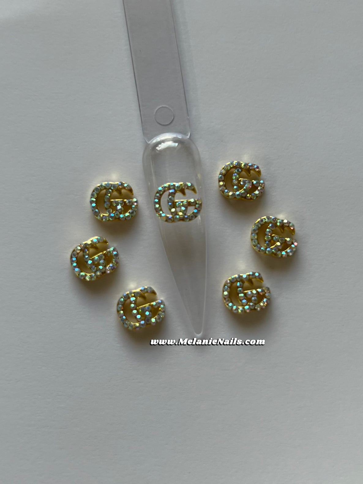 GG Holographic Diamond Gold Nail Charms