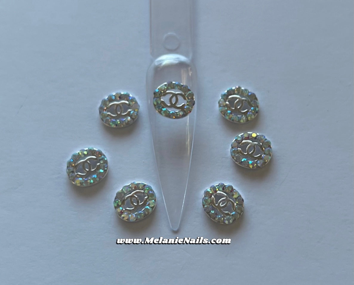 CC Silver Holo Diamond Circle Nail Charms