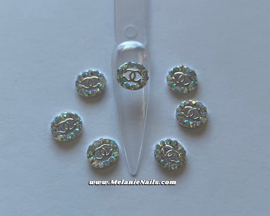 CC Silver Holo Rhinestone Circle Nail Charms